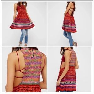 FREE PEOPLE - Rare Red Hearts Tunic Sweater Dress Santa Fe Medium
